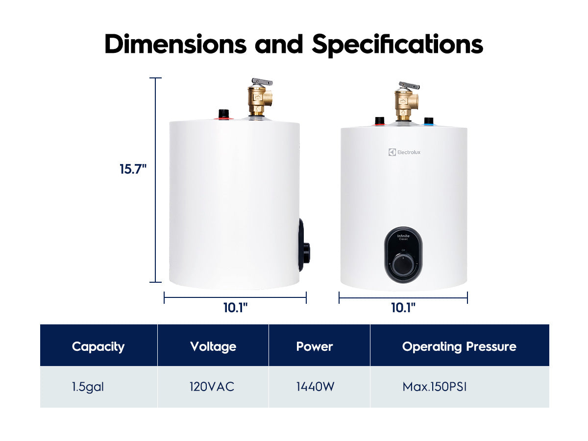 Electrolux Infinite Classic 1.5gal Electric Storage Water Heater specifications mobile detail 1