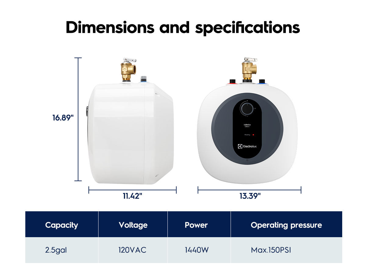 Electrolux Infinite Classic 2.5gal Electric Storage Water Heater specifications mobile detail 3
