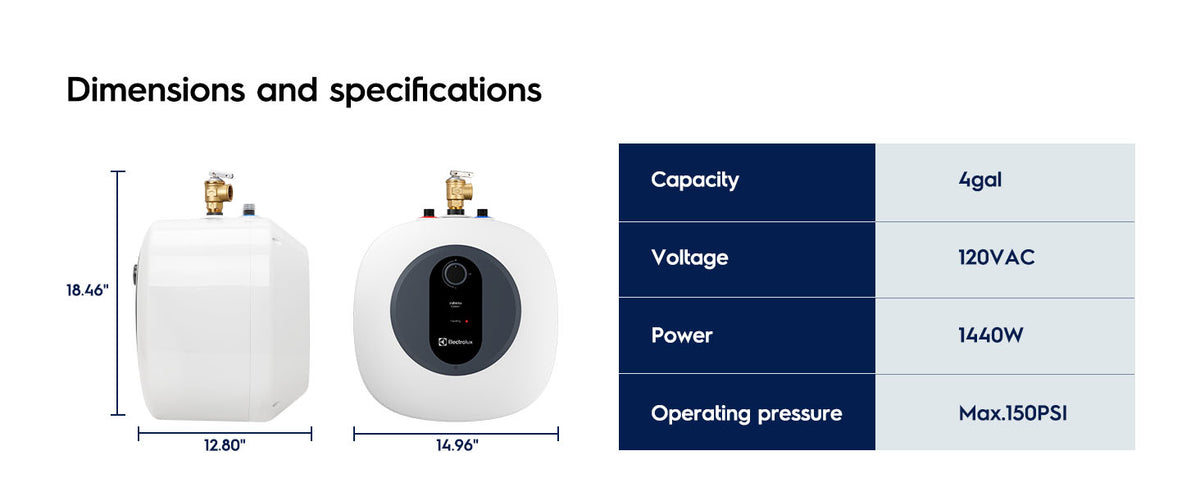 Electrolux Infinite Classic 4gal Electric Storage Water Heater specifications detail 3