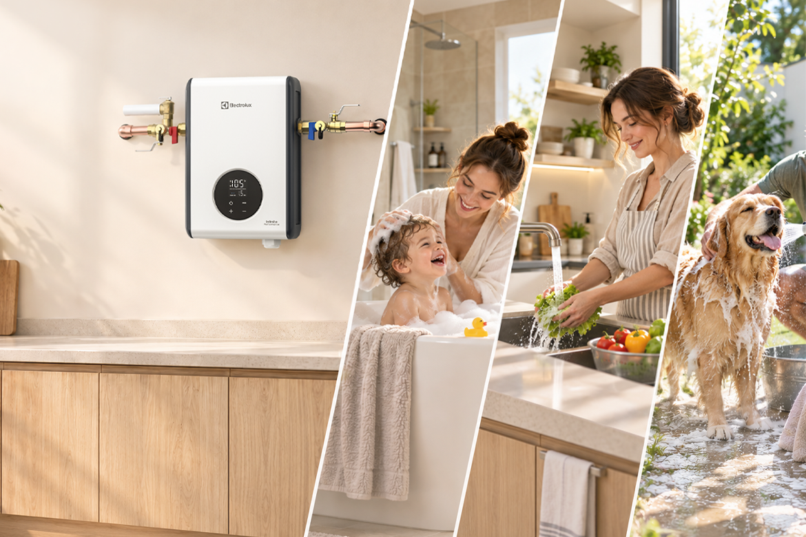 Electrolux tankless water heater in a modern utility room