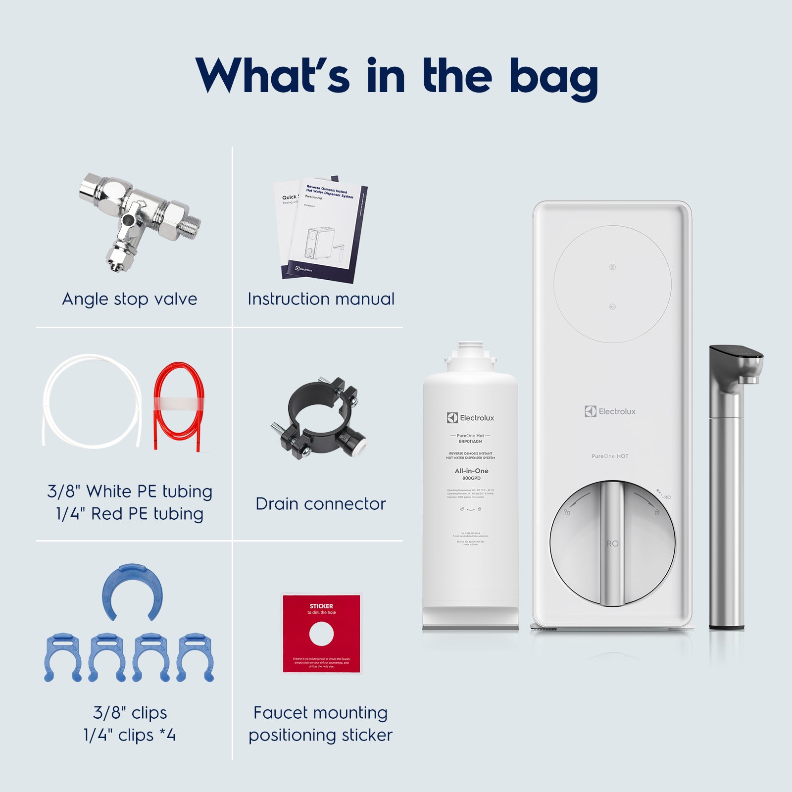 Electrolux Reverse Osmosis System & Instant Hot Water Dispenser, WiFi 800GPD Tankless Reverse Osmosis Water Filter, Under Sink RO Water Filtration System, 3:1 Pure to Drain, App Monitor