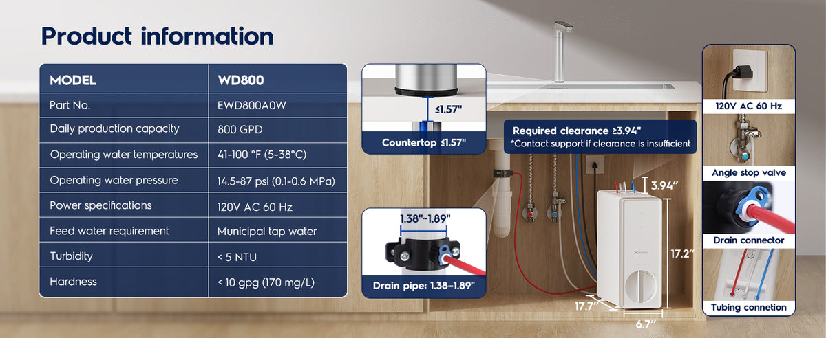 800 GPD PureOne Hot Smart Undersink RO System, Instant Hot installation mobile detail 1