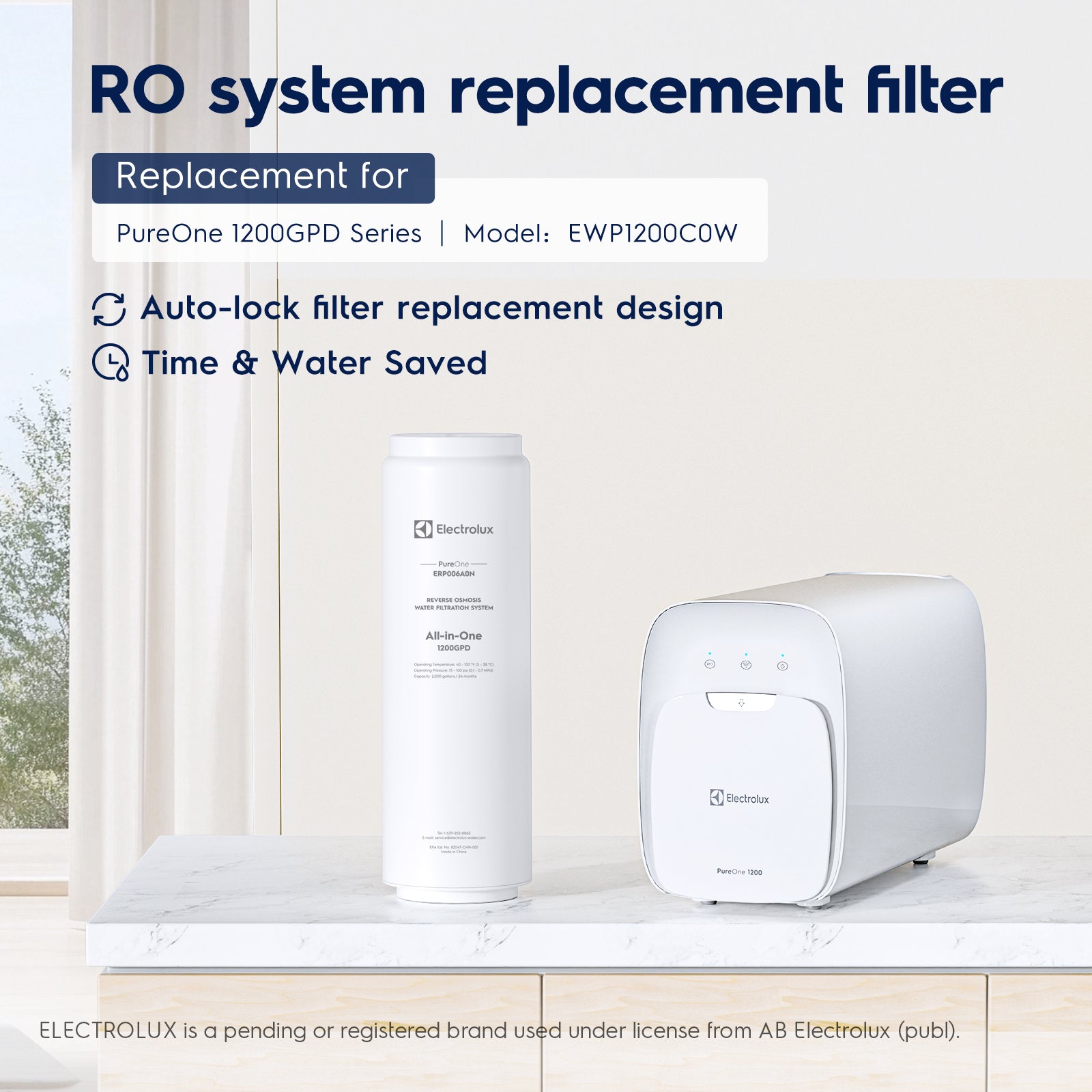 Electrolux All-in-One 1200GPD Filter, Replacement for All-in-One Reverse Osmosis System Under Sink, 24-Month Lifetime, 0.0001 Micron RO Membrane