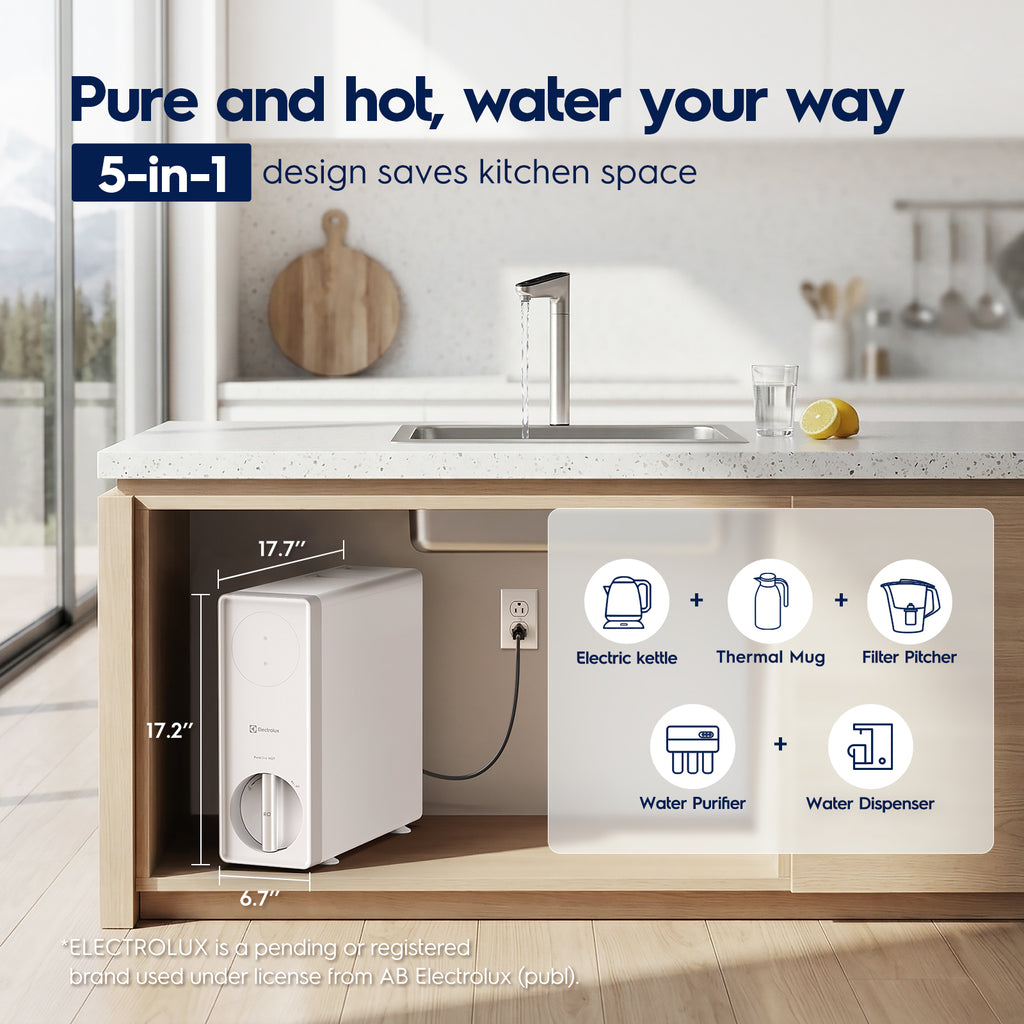 Electrolux Reverse Osmosis System & Instant Hot Water Dispenser, WiFi 800GPD Tankless Reverse Osmosis Water Filter, Under Sink RO Water Filtration System, 3:1 Pure to Drain, App Monitor