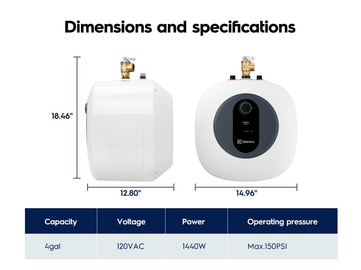 Electrolux Infinite Classic 4gal Electric Storage Water Heater specifications mobile detail 3