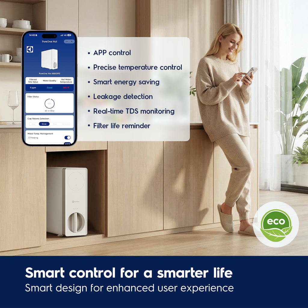 Electrolux Reverse Osmosis System & Instant Hot Water Dispenser, WiFi 800GPD Tankless Reverse Osmosis Water Filter, Under Sink RO Water Filtration System, 3:1 Pure to Drain, App Monitor