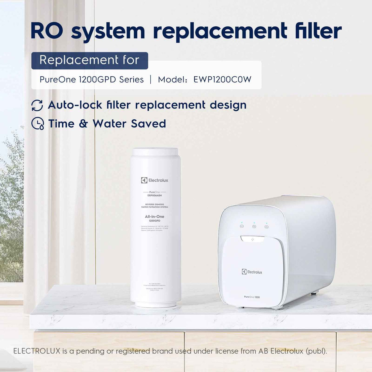 Electrolux All-in-One 1200GPD Filter, Replacement for All-in-One Reverse Osmosis System Under Sink, 24-Month Lifetime, 0.0001 Micron RO Membrane